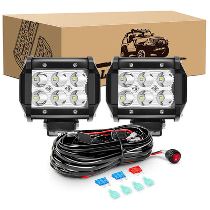 Waywe 2 Pcs 18W Spot LED Pods with 16AWG 3Pin Wiring Harness-2 Leads