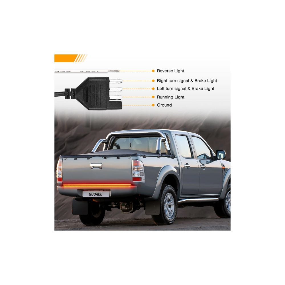 Waywe Truck Tailgate Light Strip 60" Aluminum Frame led bar Triple Row Tail Lighting Sequential Amber Turn Signal Strobe Red Running Brake White Reverse