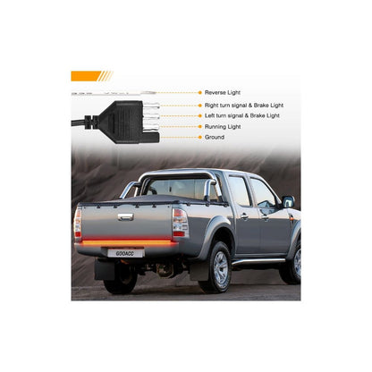 Waywe Truck Tailgate Light Strip 60" Aluminum Frame led bar Triple Row Tail Lighting Sequential Amber Turn Signal Strobe Red Running Brake White Reverse