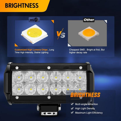 Waywe LED Light Pods 2PCS 36W 6.5Inch LED Light Bar Flood LED Fog Lights Off Road Light Driving Light with 16AWG Wiring Harness-2 Leads for Truck Golf Cart SUV ATV UTV Boat