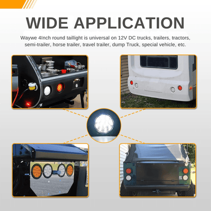 Waywe 4 Inch Round Trailer Tail Light 2 PCS 12 LED Amber Turn Signals Lights w/Surface Mount Grommets Plugs IP67 Waterproof for Truck RV Tractor