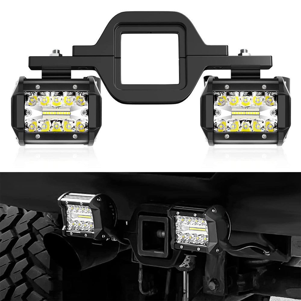 Waywe LED Work Light Pods 4 Inch 60W Off-Road Driving Lighting with 2 Inch Tow Hitch Mounting Brackets fit Backup Reverse Lamp for Truck Trailer SUV Pickup