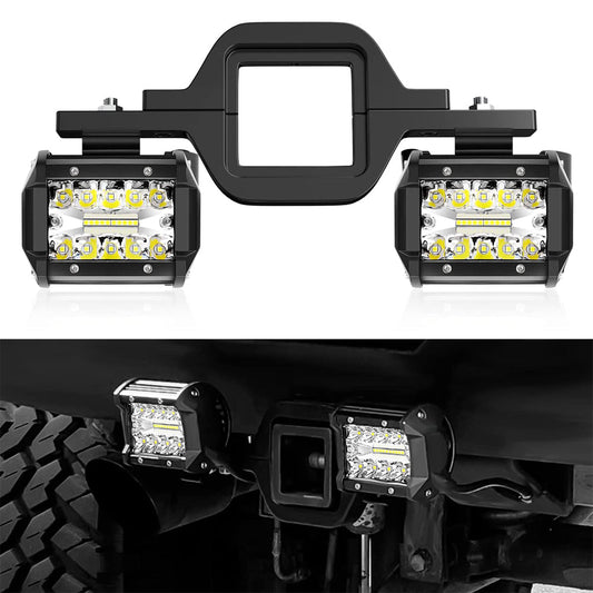 Waywe LED Work Light Pods 4 Inch 60W Off-Road Driving Lighting with 2 Inch Tow Hitch Mounting Brackets fit Backup Reverse Lamp for Truck Trailer SUV Pickup