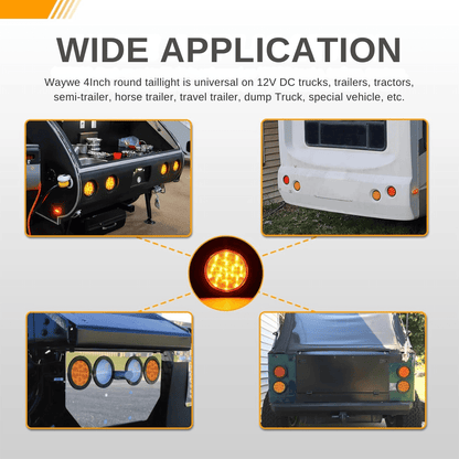 Waywe 4 Inch Round Trailer Tail Light 2 PCS 12 LED Amber Turn Signals Lights w/Surface Mount Grommets Plugs IP67 Waterproof for Truck RV Tractor