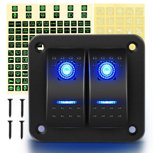 Waywe 2 Gang Aluminum Rocker Switch Panel Blue