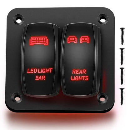 Waywe 2 Gang Rocker Switch Panel LED Light Bar Switch Rear Lights Switch 12 24V DC Red Switches 5Pin ON Off Pre-Wired Toggle Switch Panel for Cars ATVs UTVs