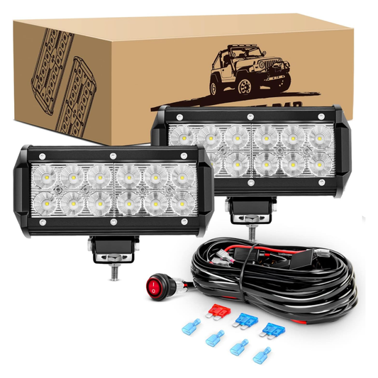 Waywe LED Light Pods 2PCS 36W 6.5Inch LED Light Bar Flood LED Fog Lights Off Road Light Driving Light with 16AWG Wiring Harness-2 Leads for Truck Golf Cart SUV ATV UTV Boat