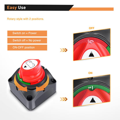 Waywe Battery Switch On Off 12V 48V Waterproof Heavy Duty  Power Cut  Master Kill Switches Ignition Protected Disconnect Isolator for Car Vehicle RV and Marine Boat