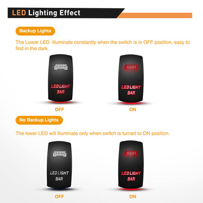 Waywe LED Light Bar Rocker Switch 5Pin Laser On Off Lights 20A 12V 10A 24V Switches Red Jumper Wires Set for Jeep Boat Trucks