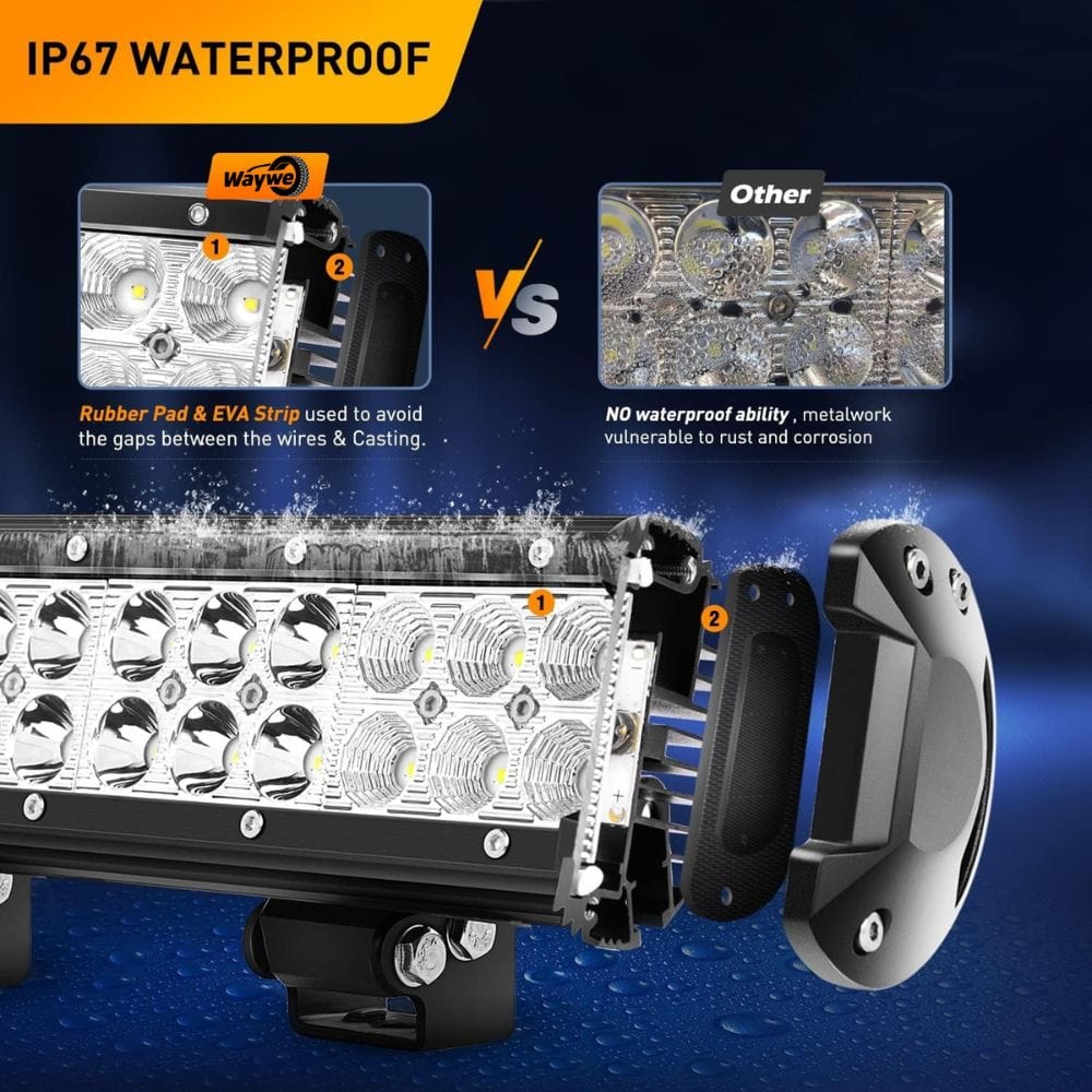 Waywe 20 Inch 126W 11340LM LED Light Bar Spot Flood Combo Boat Lighting Off Road Lights with 12V 5Pin Rocker Switch Wiring Harness kit for Truck Jeep Golf Cart