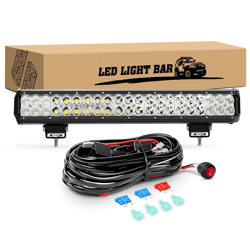 Waywe 20 Inch 126W Led Light Bar Spot Flood Combo with 16AWG Wiring Harness