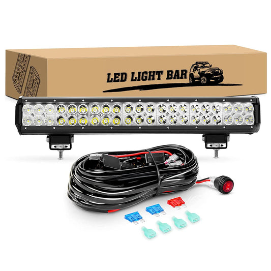 Waywe 20 Inch 126W Led Light Bar Spot Flood Combo with 16AWG Wiring Harness
