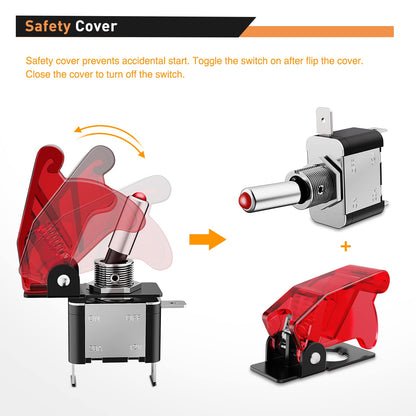 Waywe 5PCS 12V LED Toggle Switch Heavy Duty 20A SPST ON Off 3 Pin Rocker Switches for Automotive Cars Trucks Boats Racking Cars,Red