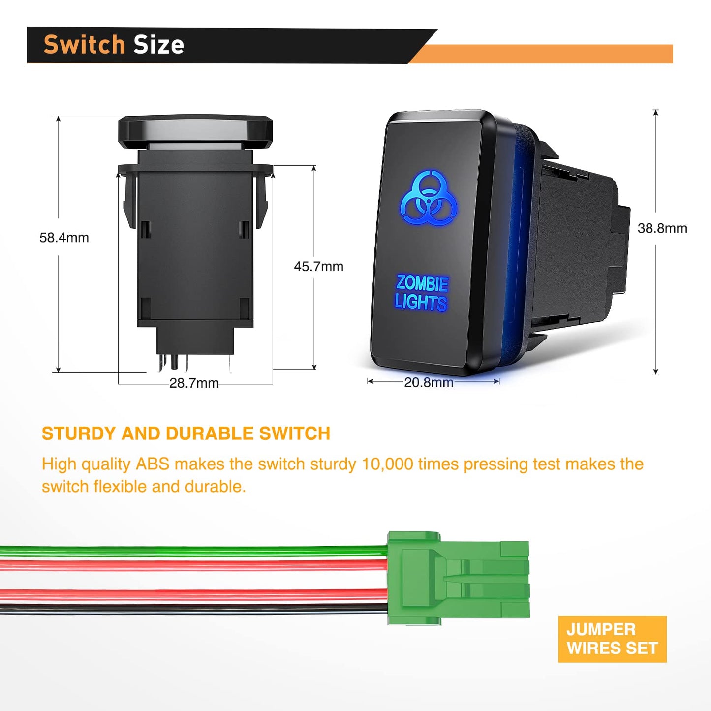 Waywe Zombie Lights Push Button Switch 12V ON Off Switches with Connector Wire Kit 1.54" x 0.83" Replacement for Toyota Tacoma Tundra 4Runner FJ Cruiser Hilux Fortuner