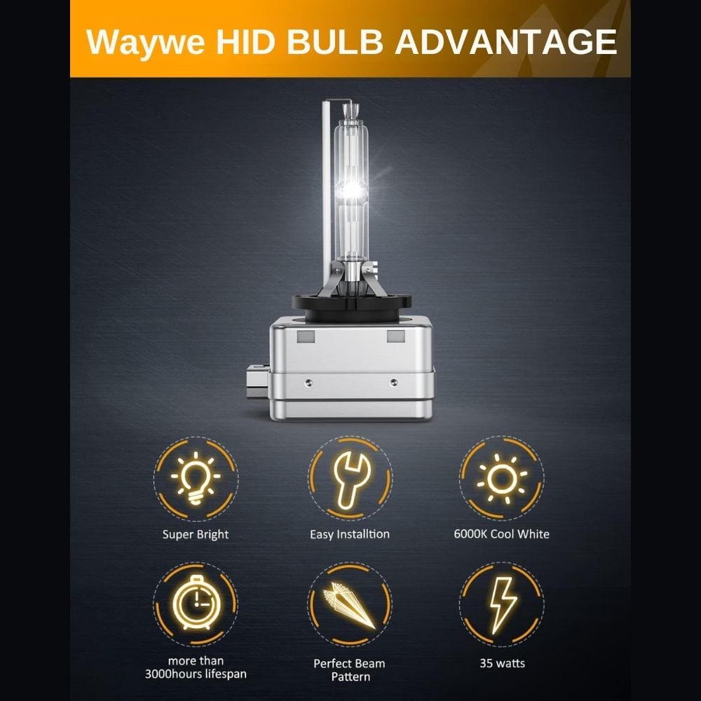 Waywe D3S HID headlight bulbs,6000k Diamond White,High low beam,Xenon replacement bulbs-2pcs