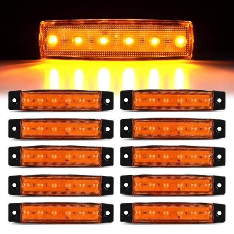 Waywe 3.8Inch Side Marker Light 10PCS 6LED Amber Trailer Camper Clearance Marine Boat Navigation Port Starboard Indicator Lights for 12V DC Kayak Sailboat Yacht Truck RV