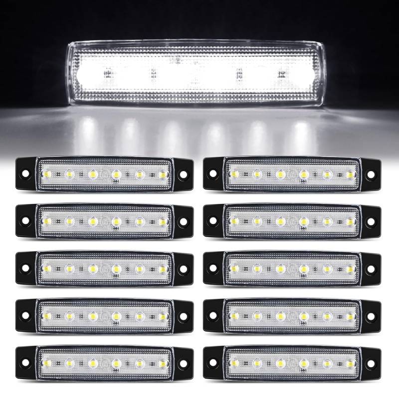 Waywe 3.8Inch Side Marker Light 10PCS 6LED White Trailer Camper Clearance Marine Boat Navigation Port Starboard Indicator Lights for 12V DC Kayak Sailboat Yacht Truck RV
