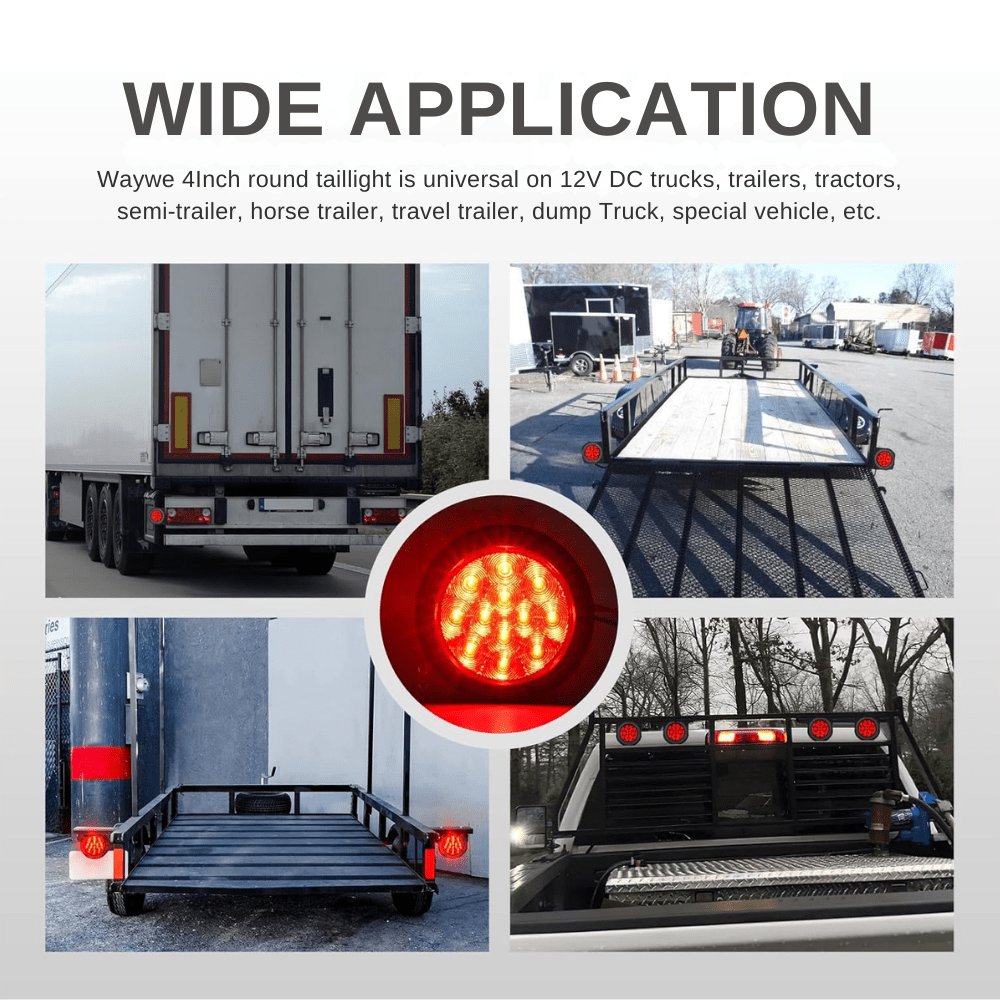 Waywe 4Inch Round Tail Light 2PCS Red 24LED w/Stainless Steel Chrome Bezel Waterproof Stop Brake Turn Signals Lights for Truck Trailer RV Lorry Boat Tractor