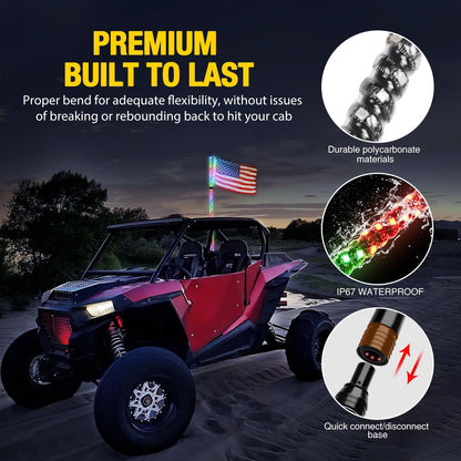 Waywe 1PC 4FT LED Whip Light with Spring Base Spiral RGB Chasing RF Remote Lighted Whips w/ Rocker Switch LED Antenna for UTV ATV Truck Sand Rail Buggy Dune RZR Can-am