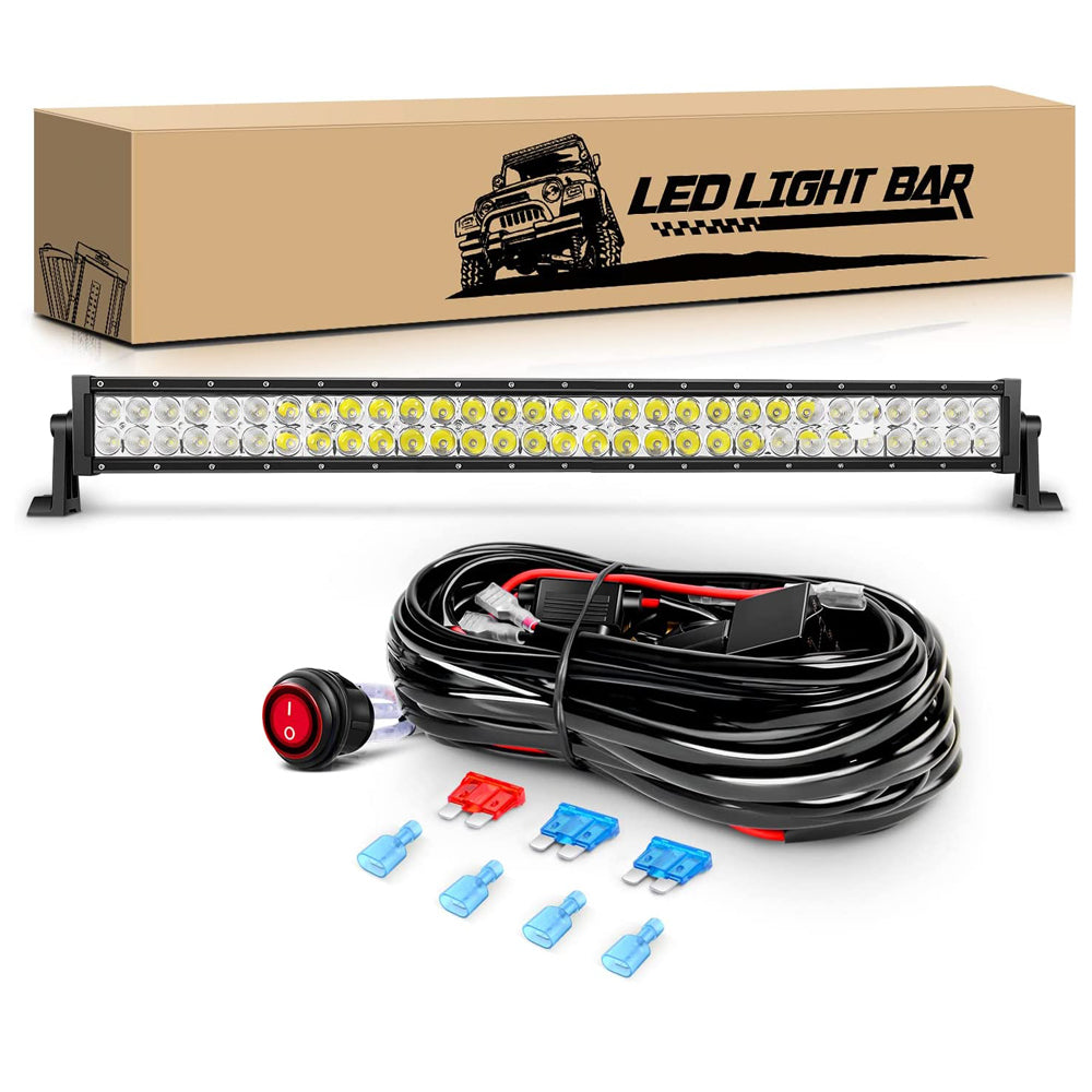 Waywe 32 Inch 180W Spot Flood Combo Led Light Bar Off Road Lights Work Light Driving Lamp Waterproof Fog Light with 16 AWG Wiring Harness Kit for Truck Jeep ATV SUV