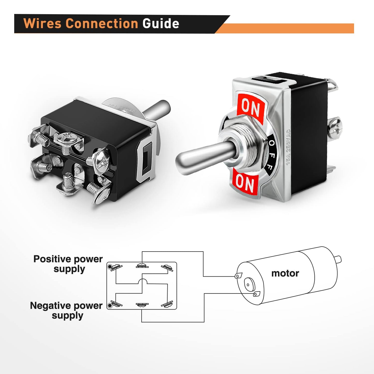 Waywe 5 Pack 6Pin Heavy Duty Rocker Toggle Switch 15A 250V 20A 125V DPDT 6 Pin ON Off ON Switch Metal Bat Waterproof Boot Cap Cover