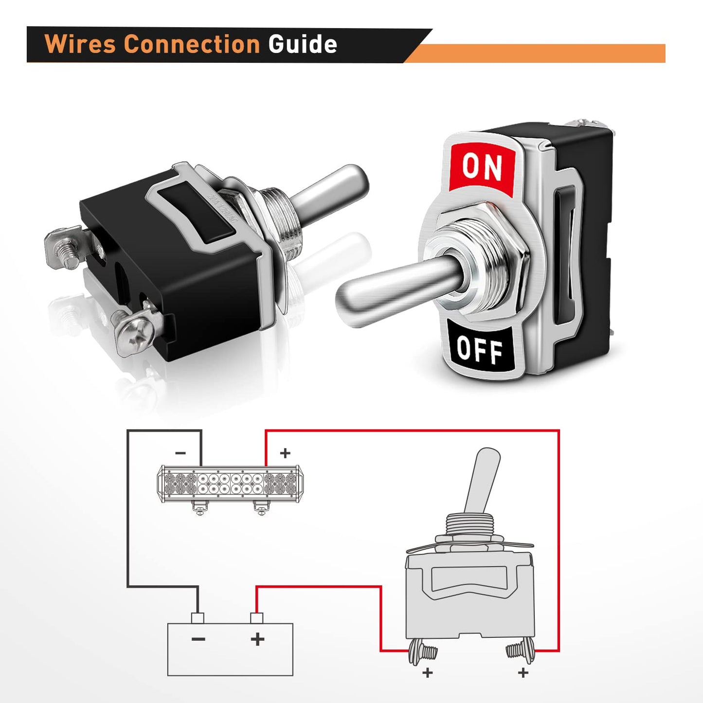 Waywe Heavy Duty Rocker Toggle 15A 250V 20A 125V SPST 2Pin ON Off Switch Metal Bat Waterproof Boot Cap Cover-5 Pack