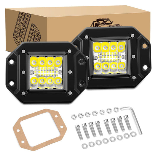 Waywe Flush Mount LED Pods 2PCS 42W LED Light Bar Upgraded Spot Flood Combo Work Lighting Off Road Backup Driving Fog Lamp for Truck Golf Cart SUV ATV UTV Boats