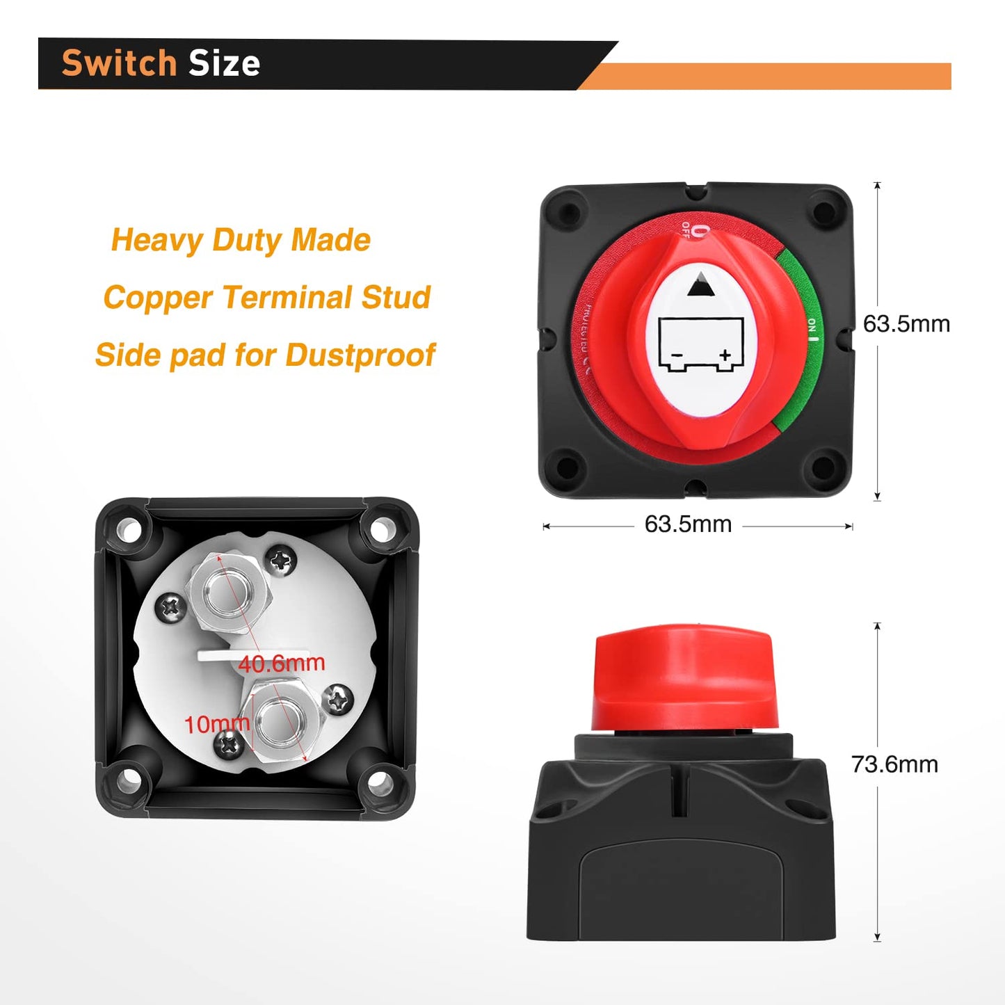 Waywe Battery Switch On Off 12V 48V Waterproof Heavy Duty  Power Cut  Master Kill Switches Ignition Protected Disconnect Isolator for Car Vehicle RV and Marine Boat