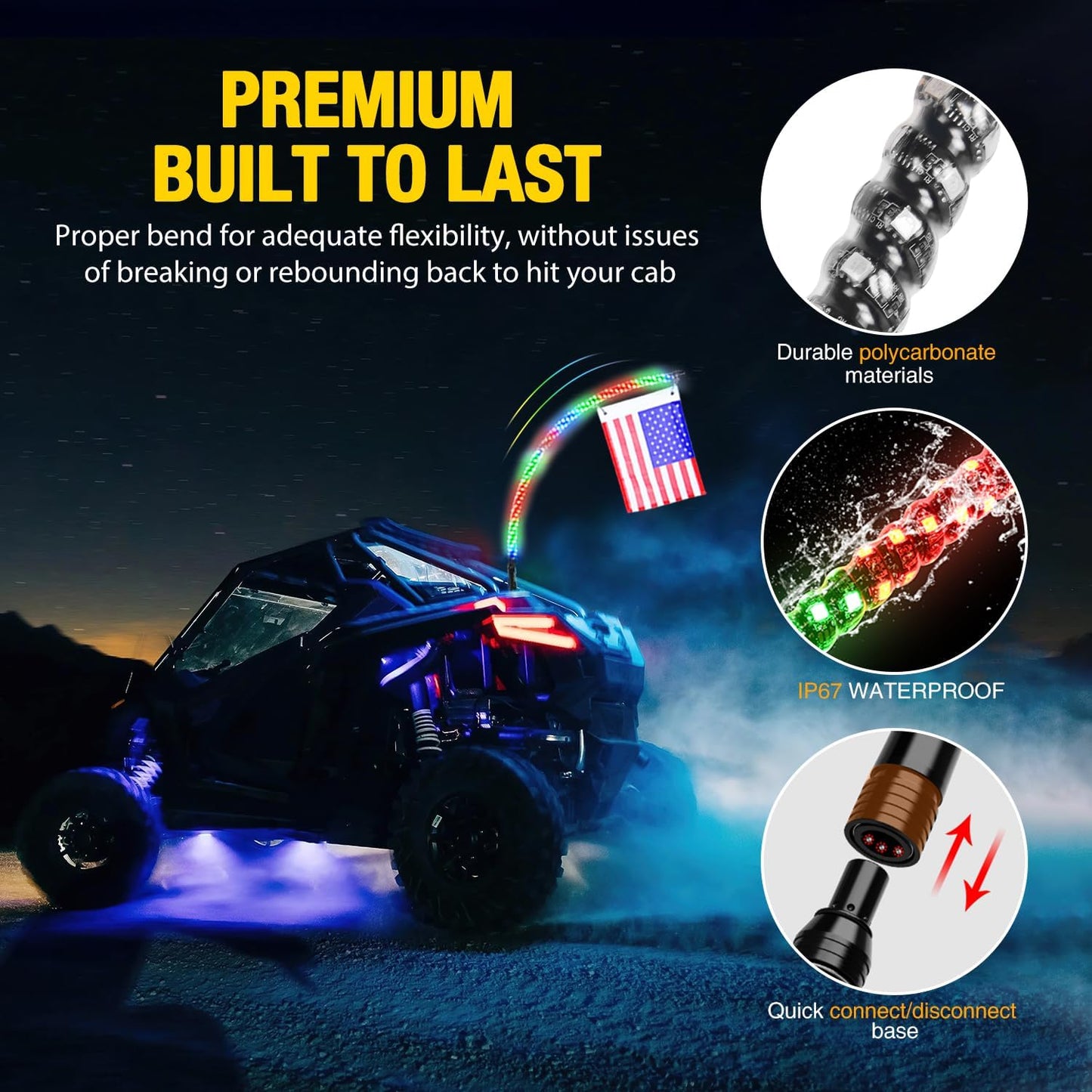 Waywe 2 PCS 6FT LED Whip Light Spiral RGB Chasing RF Remote Durable Lighted Antenna Whips w/ Rocker Switch for UTV ATV Truck Sand Rail Buggy Dune RZR Can-am