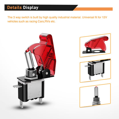 Waywe 5PCS 12V LED Toggle Switch Heavy Duty 20A SPST ON Off 3 Pin Rocker Switches for Automotive Cars Trucks Boats Racking Cars,Red