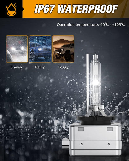 Waywe D3S HID headlight bulbs,6000k Diamond White,High low beam,Xenon replacement bulbs-2pcs