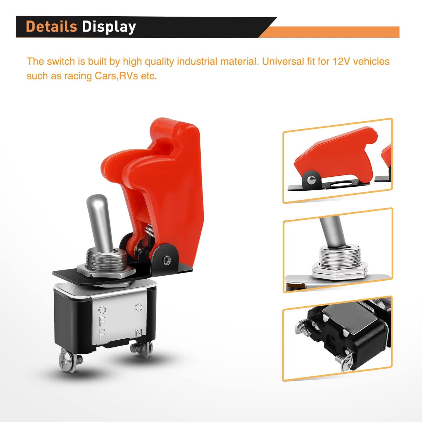 Waywe Heavy Duty Rocker Toggle Switch 12V 20A Red Cover SPST ON/Off 2Pin Car Truck Boat-5 Pack