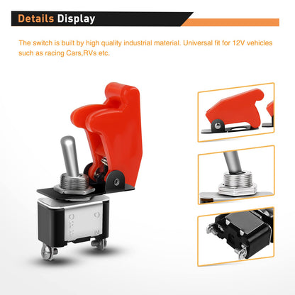 Waywe Heavy Duty Rocker Toggle Switch 12V 20A Red Cover SPST ON/Off 2Pin Car Truck Boat-5 Pack