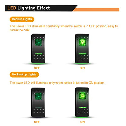 Waywe 6 Pack Rocker Switches with Night Glow Stickers 5 PIN SPST Rocker Switches with Green Backlit 12V 24V Toggle Switches for Cars Trucks RVs Boats Auto Motorcycles