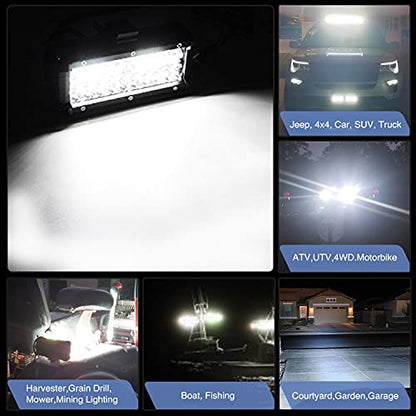 Waywe 2PCS 6.5 Inch 120W Triple Row LED Pods Fog Light Mounting Bracket Horizontal Bar Tube Clamp with 16AWG Off Road Wiring Harness for Truck Golf Cart SUV ATV UTV Boat