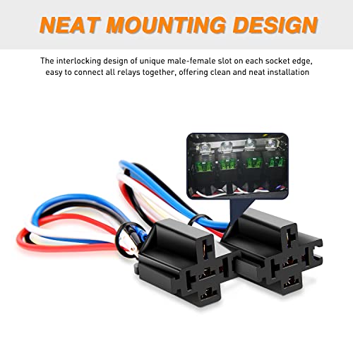 Waywe 6 Pack 30A Fuse Relay Car Truck Socket kit 12V Switch Harness Set 4 Pin SPST Automotive 14 AWG Hot Wires Auto Switches Starters Set