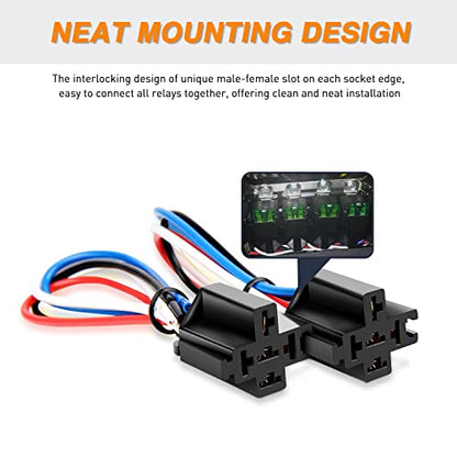 Waywe 6 Pack 30A Fuse Relay Car Truck Socket kit 12V Switch Harness Set 4 Pin SPST Automotive 14 AWG Hot Wires Auto Switches Starters Set