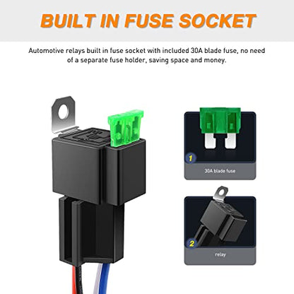 Waywe 6 Pack 30A Fuse Relay Car Truck Socket kit 12V Switch Harness Set 4 Pin SPST Automotive 14 AWG Hot Wires Auto Switches Starters Set