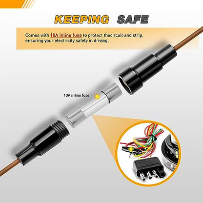 Waywe Truck Tailgate Light Bar 60" Triple Row 504 LED Strip 6 Function with Red Running Brake Amber Turning Signals Strobe White Reverse Lighting