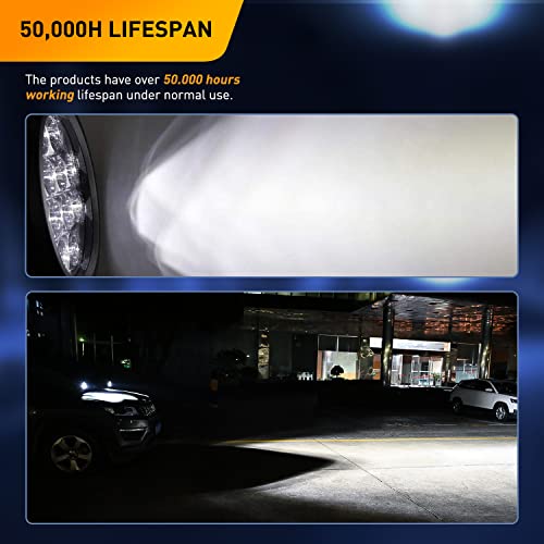 Waywe 2 PCS 4.5Inch 42W Led Round Lights Off Road led Flood Light 4200LM Driving Roof Pods Lamp Bumper Lights with 16AWG Wiring Harness Kit-2 Leads for Trucks Tractor ATV Jeep