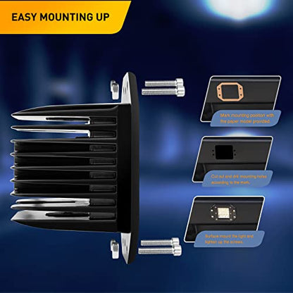 Waywe Flush Mount LED Pods 2PCS 42W Led Light Bar Upgraded Spot Flood Combo LED Work Light Off Road Backup Fog Lights with 16AWG Wiring Harness-2 Leads for Truck Bumper Boat 4x4