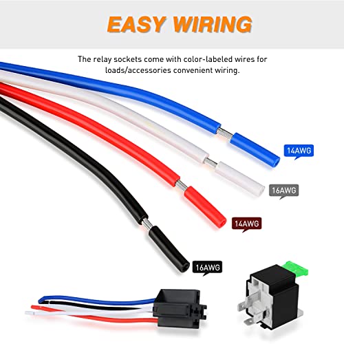 Waywe 6 Pack 30A Fuse Relay Car Truck Socket kit 12V Switch Harness Set 4 Pin SPST Automotive 14 AWG Hot Wires Auto Switches Starters Set