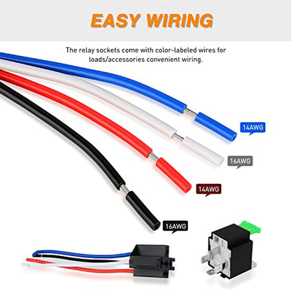Waywe 6 Pack 30A Fuse Relay Car Truck Socket kit 12V Switch Harness Set 4 Pin SPST Automotive 14 AWG Hot Wires Auto Switches Starters Set