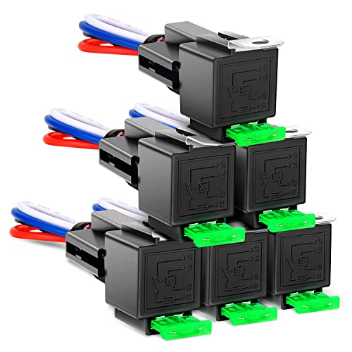 Waywe 6 Pack 30A Fuse Relay Car Truck Socket kit 12V Switch Harness Set 4 Pin SPST Automotive 14 AWG Hot Wires Auto Switches Starters Set