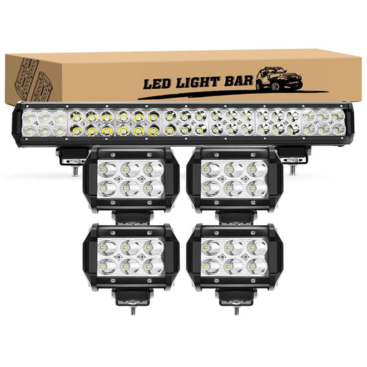 Waywe 20 Inch 126W Combo Led Light Bar 4PCS 4Inch 18W Spot LED Pods