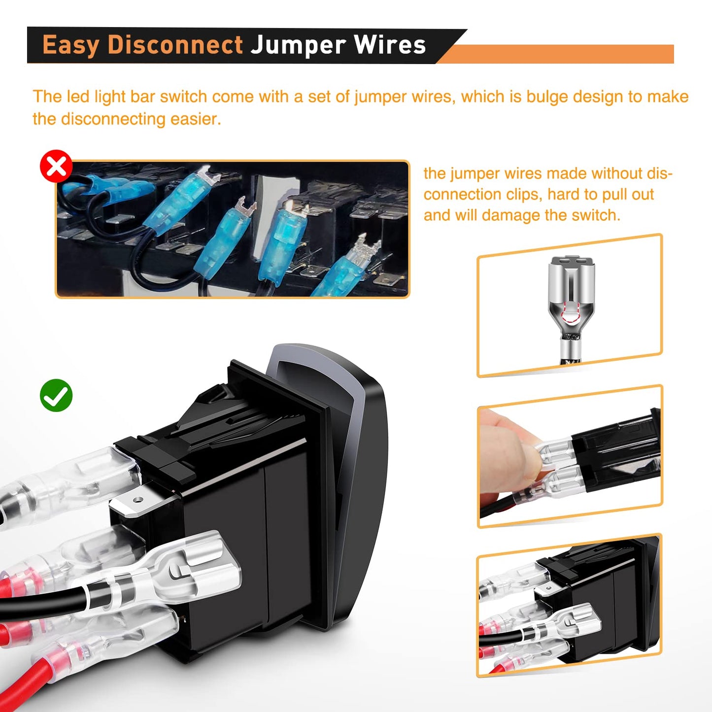 Waywe LED Light Bar Rocker Switch 5Pin Laser On Off Lights 20A 12V 10A 24V Switches Red Jumper Wires Set for Jeep Boat Trucks