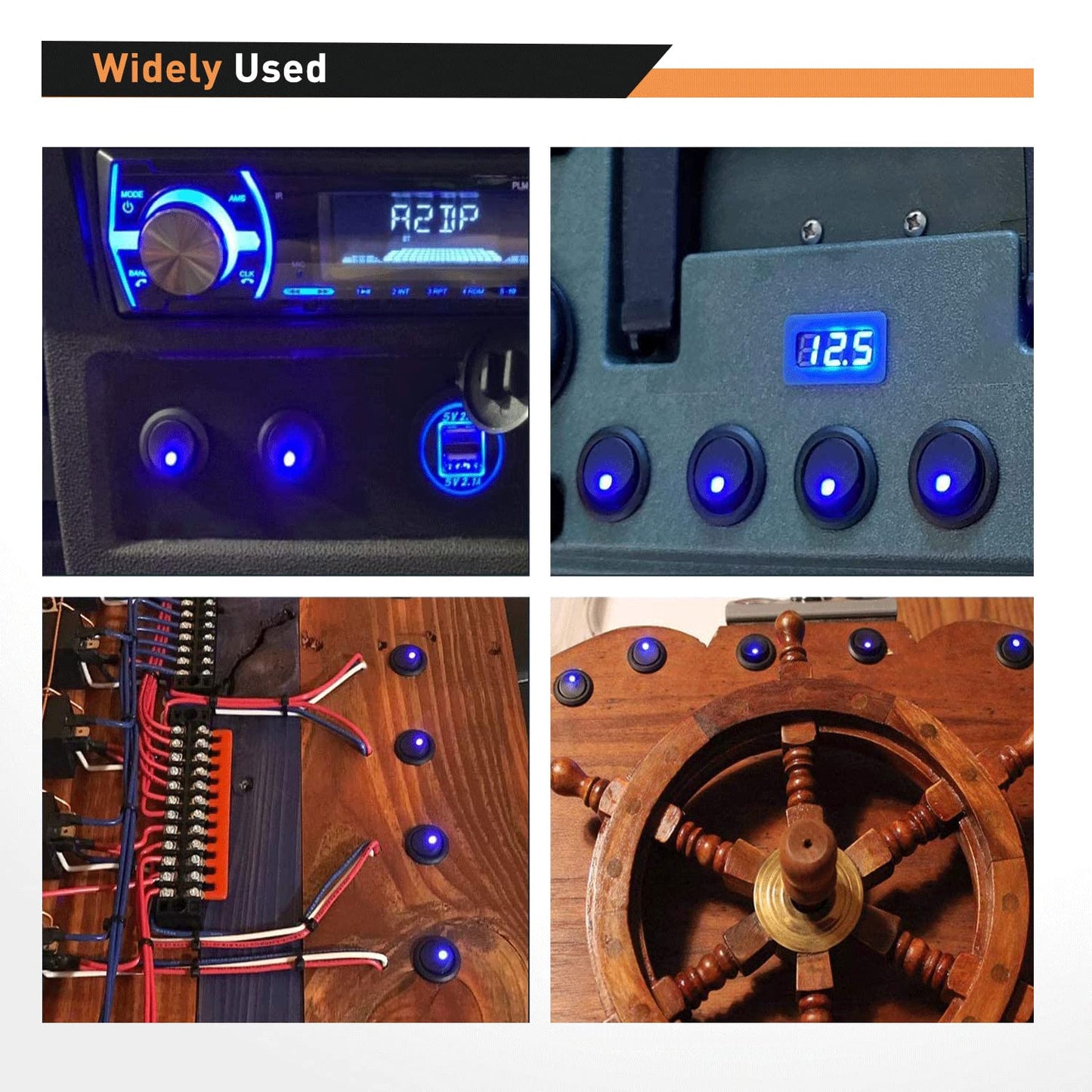 Waywe 8PCS 12V 20A Round Blue Toggle LED Rocker Switch On-Off Control SPST 3Pins Switches with 24PCS Wires for Car Truck Boat Marine Off-Road Vehicle