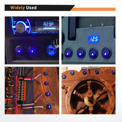 Waywe 8PCS 12V 20A Round Blue Toggle LED Rocker Switch On-Off Control SPST 3Pins Switches with 24PCS Wires for Car Truck Boat Marine Off-Road Vehicle