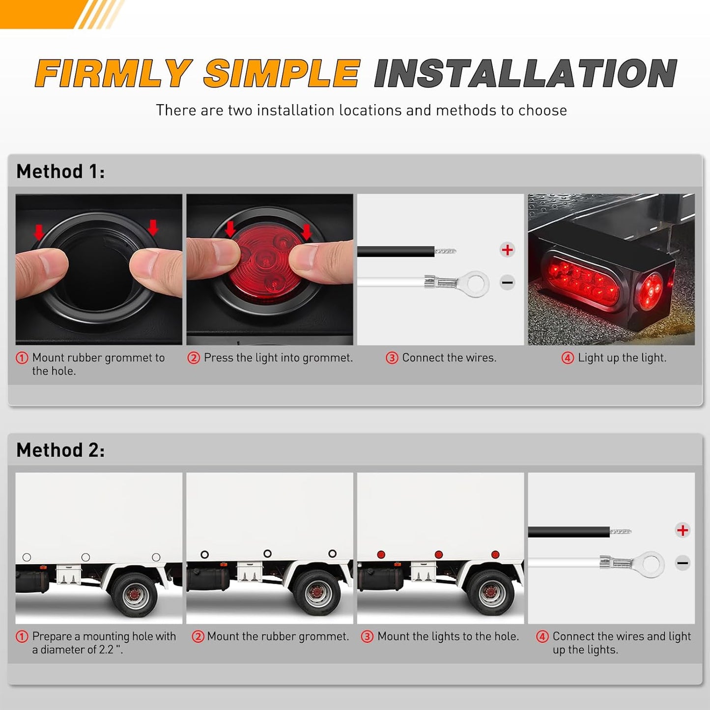 Waywe 2Inch Round Side Marker Light 5PCS Red 4LED Front Rear Clearance Indicator Lights Flush Mount with Plug Grommet Pigtail Hardwired for Truck Camper RV Boat Trailer