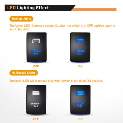 Waywe LED Light BAR Push Button Switch 12V ON Off Switches with Connector Wire Kit 1.28" x 0.87" Replacement for Toyota Sequoia Highlander Tacoma Tundra 4Runner RAVR Yaris